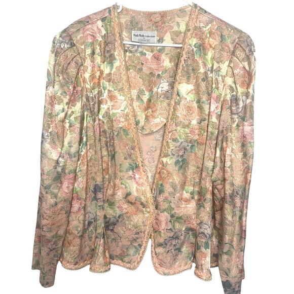 Vintage Nah Nah Collections Brocade 80's Jacket 22 Pink Floral  Beaded Womens - Picture 1 of 9